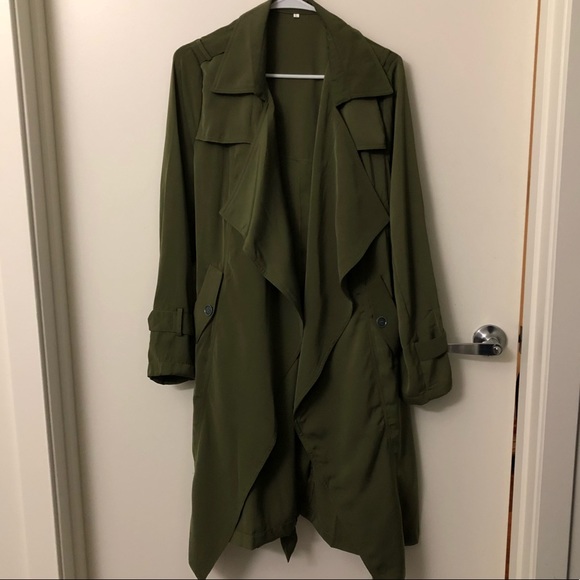 Olive Green Waterfall Drape Trench 